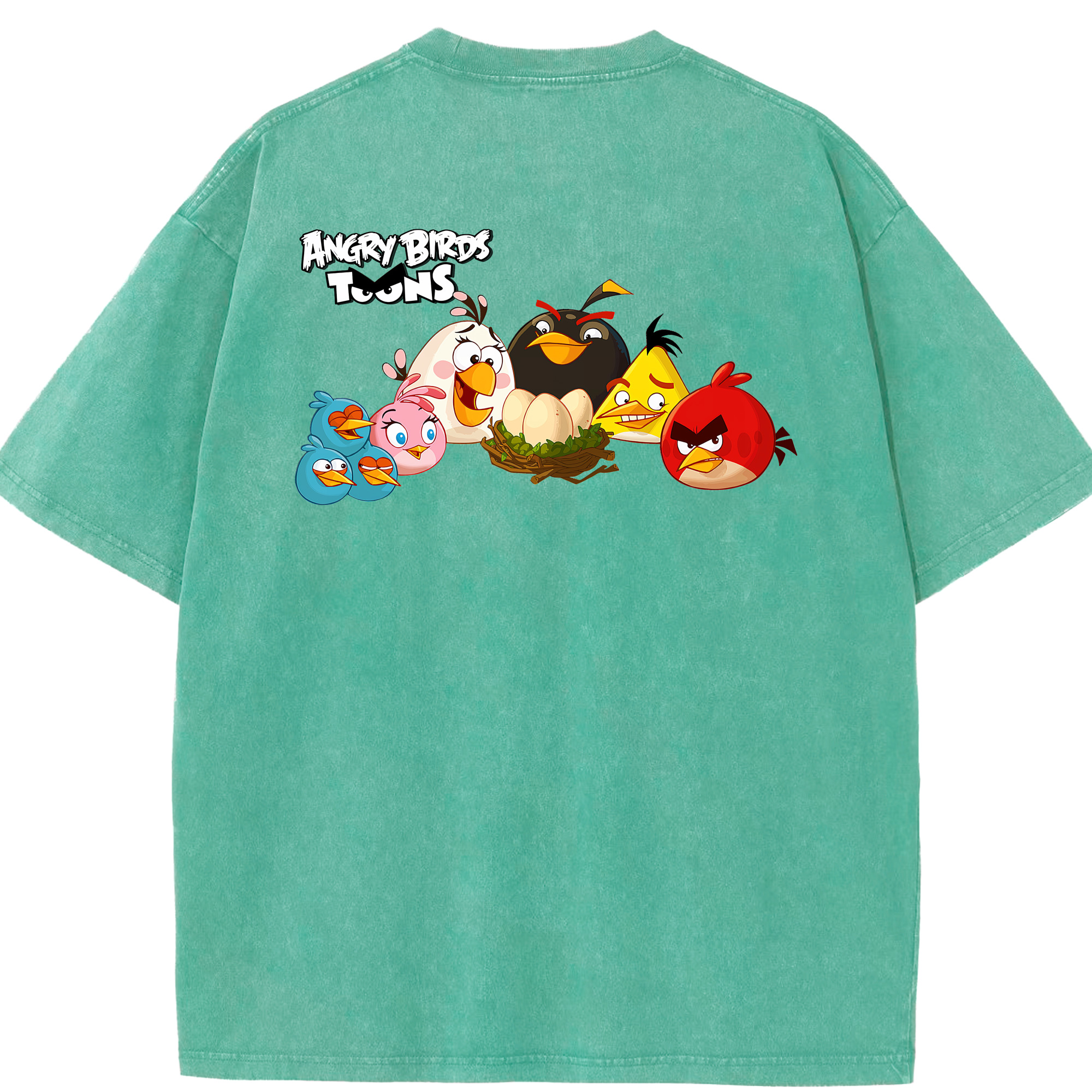 （画像用） Angry Birds アングリーバード 綿100% ヴィンテージ風 半袖Tシャツ（背面プリント）
